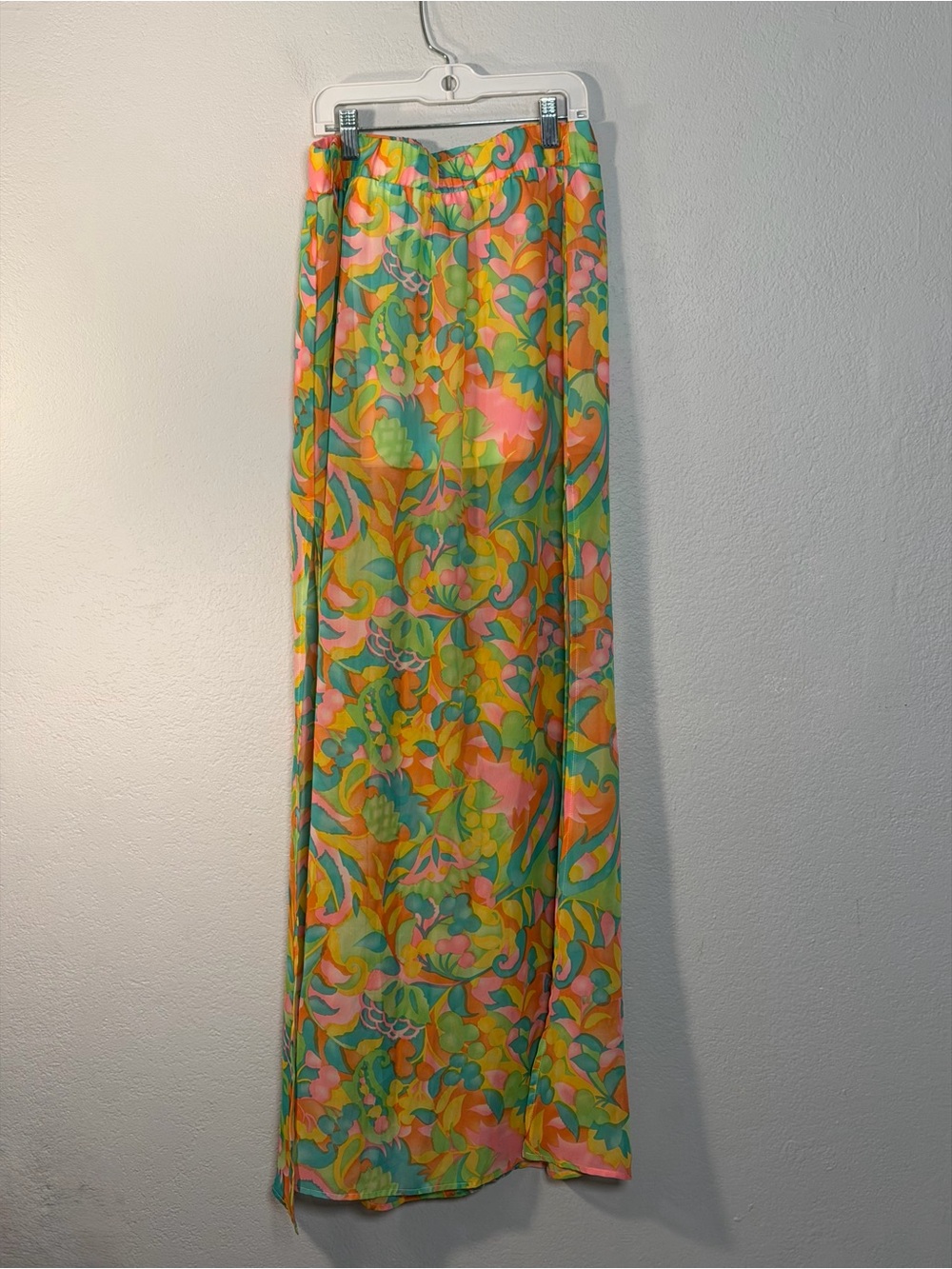 Show Me Your MuMu Vibrant Green Pink Yellow Orange Floral Sheer Maxi Skirt M